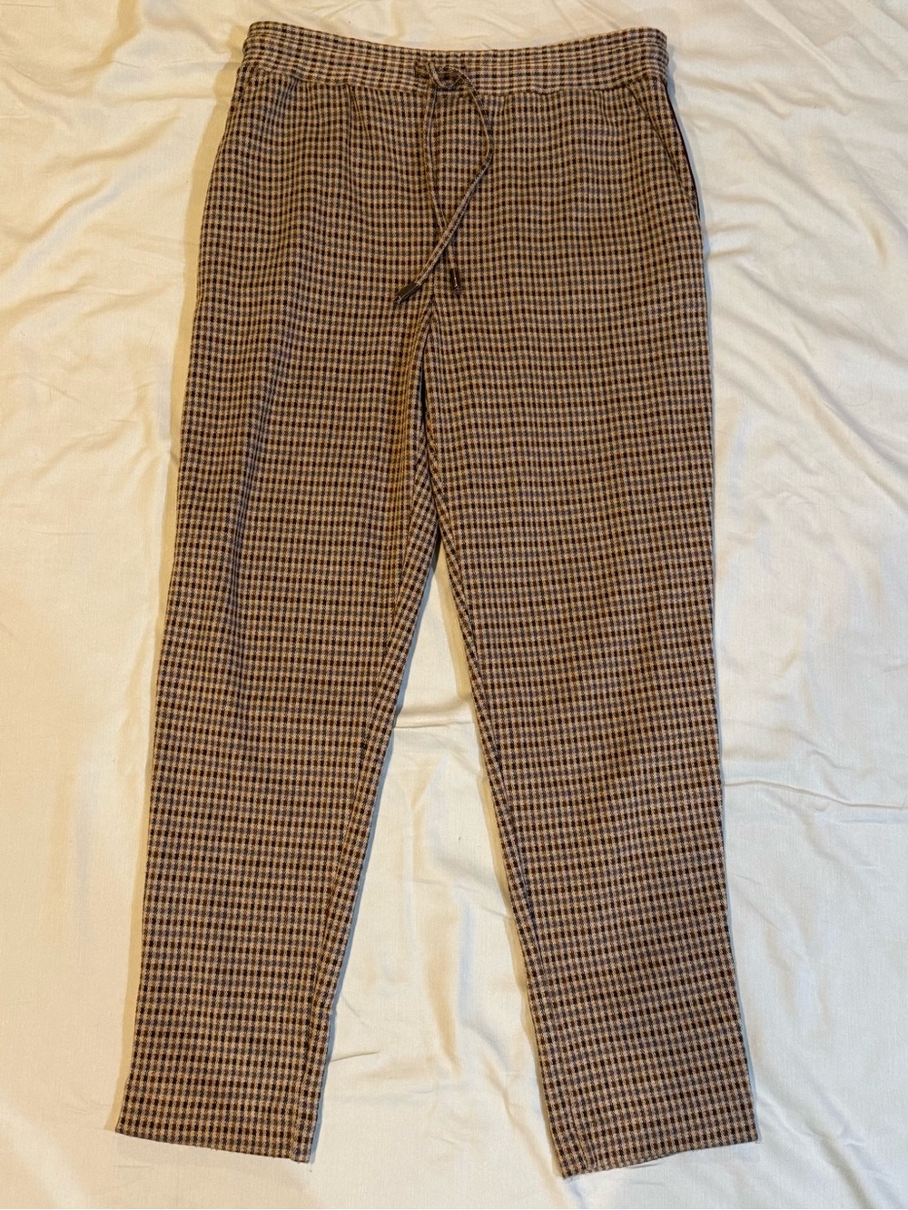 Anthropologie Maeve Brown Houndstooth Drawstring Joggers w/ Sequin Trim